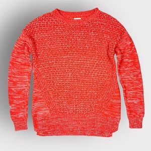 STYLUS Sweater Crochet Knit Crewneck Slubknit Orange White Medium